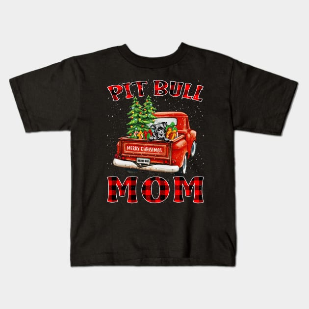 Christmas Pit Bull Mom Santa Hat Truck Tree Plaid Dog Mom Christmas Kids T-Shirt by intelus